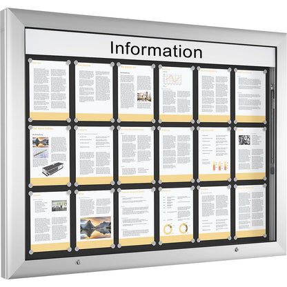 Display case for indoor and outdoor use, landscape format, for A0, door opens upwards 90°, rear panel colour charcoal.