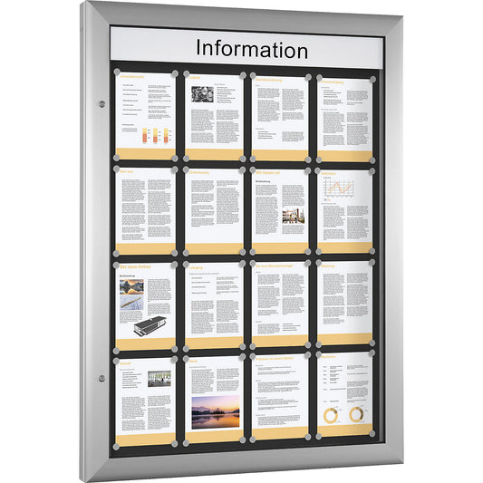 Display case for indoor and outdoor use, portrait format, for A0, door opens 180° to the right.