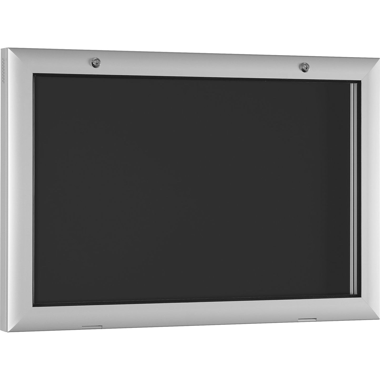 Display case for indoor and outdoor use, door opens downwards 180°, for A2, rear panel charcoal RAL 7016.
