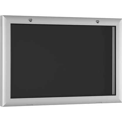 Display case for indoor and outdoor use, door opens downwards 180°, for A2, rear panel charcoal RAL 7016.