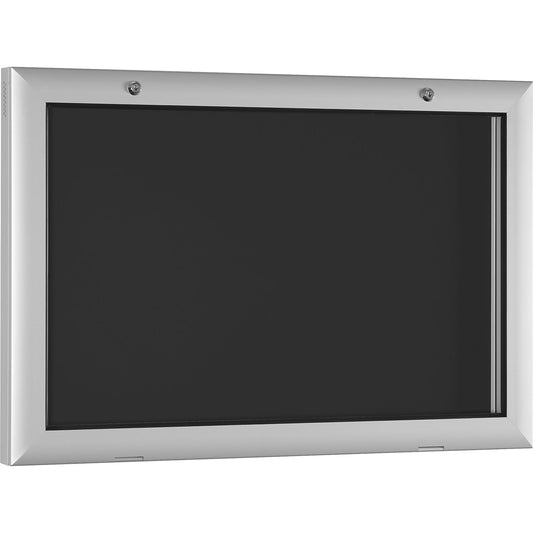 Display case for indoor and outdoor use, door opens downwards 180°, for A2, rear panel charcoal RAL 7016.