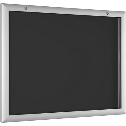 Display case for indoor and outdoor use, door opens downwards 180°, for A1, rear panel charcoal RAL 7016.