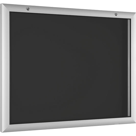 Display case for indoor and outdoor use, door opens downwards 180°, for A1, rear panel charcoal RAL 7016.