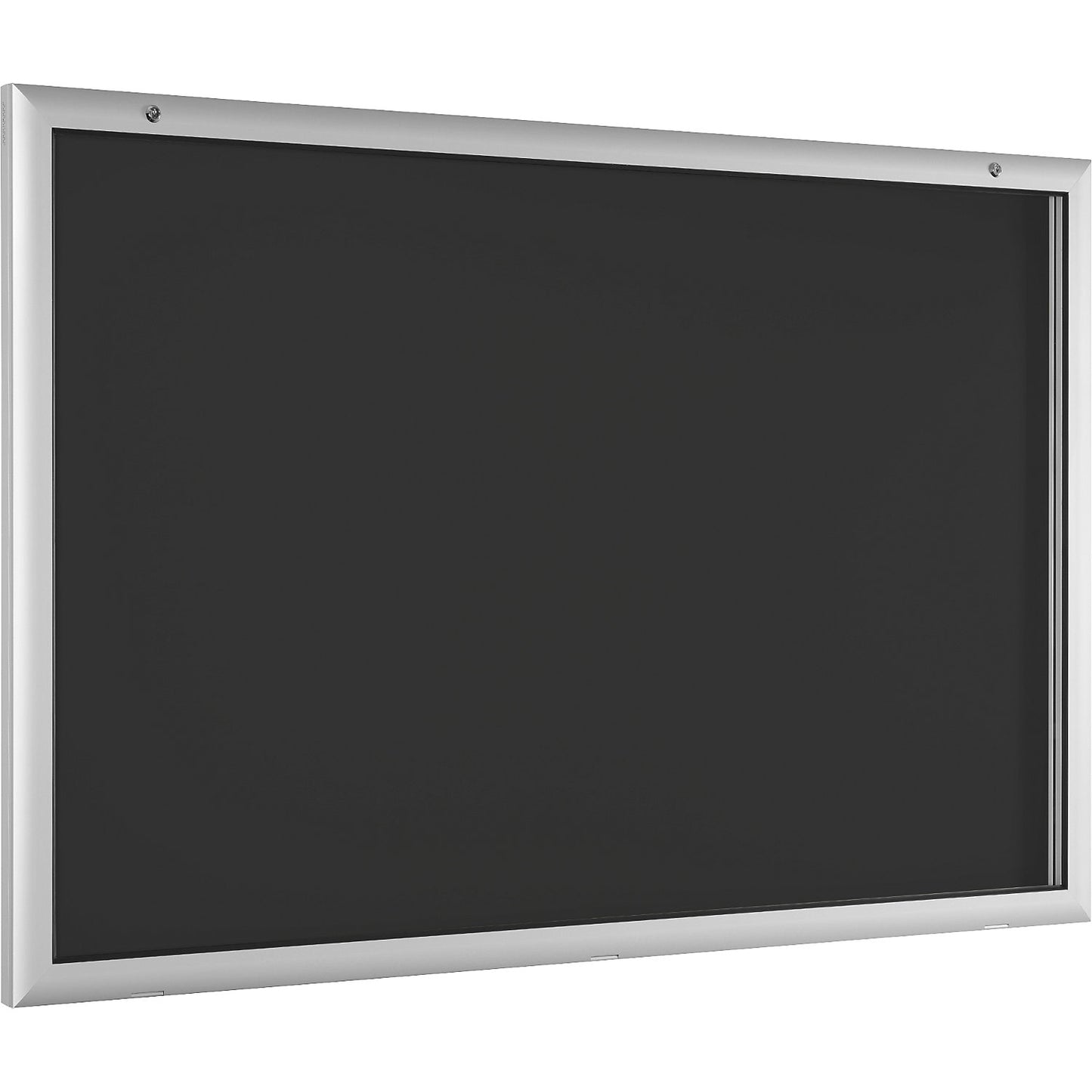 Display case for indoor and outdoor use, door opens downwards 180°, over sized, WxH 1600 x 1025 mm, rear panel charcoal RAL 7016.