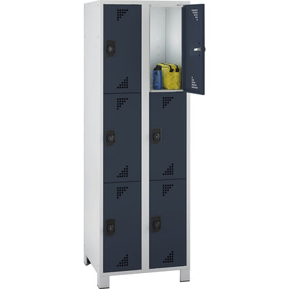 Bremen 3-fold compartment locker, 2 compartments, light grey / charcoal, width 800 mm, 6 compartments.