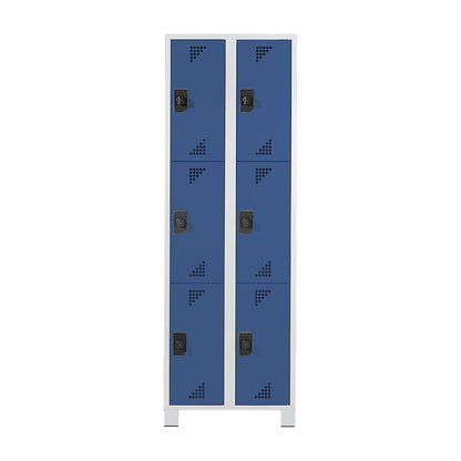 Bremen 3-fold compartment locker, 2 compartments, light grey / brilliant blue, width 800 mm, 6 compartments.