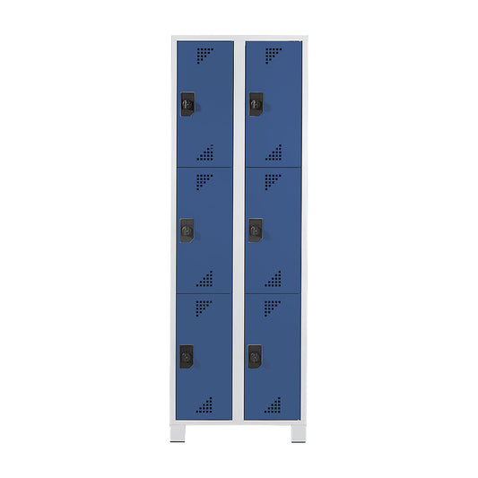 Bremen 3-fold compartment locker, 2 compartments, light grey / brilliant blue, width 800 mm, 6 compartments.