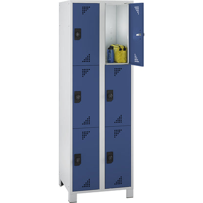 Bremen 3-fold compartment locker, 2 compartments, light grey / brilliant blue, width 800 mm, 6 compartments.