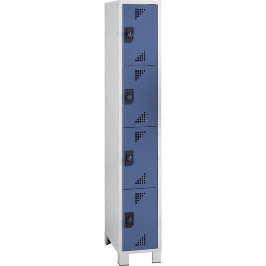 Bremen 4-fold compartment locker, 1 compartment, light grey / brilliant blue, width 300 mm, 4 compartments.