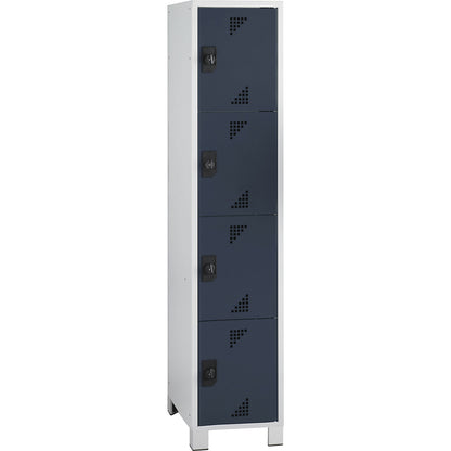 Bremen 4-fold compartment locker, 1 compartment, light grey / charcoal, width 400 mm, 4 compartments.