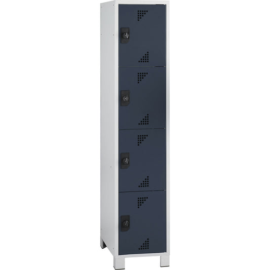 Bremen 4-fold compartment locker, 1 compartment, light grey / charcoal, width 400 mm, 4 compartments.