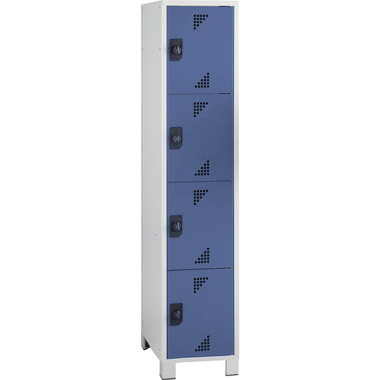 Bremen 4-fold compartment locker, 1 compartment, light grey / brilliant blue, width 400 mm, 4 compartments.