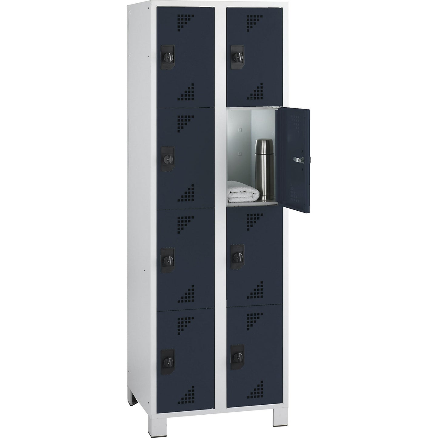 Bremen 4-fold compartment locker, 2 compartments, light grey / charcoal, width 600 mm, 8 compartments.