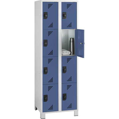 Bremen 4-fold compartment locker, 2 compartments, light grey / brilliant blue, width 600 mm, 8 compartments.