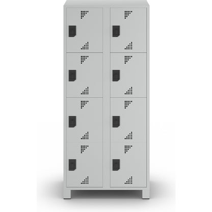 Bremen 4-fold compartment locker, 2 compartments, light grey, width 800 mm, 8 compartments.
