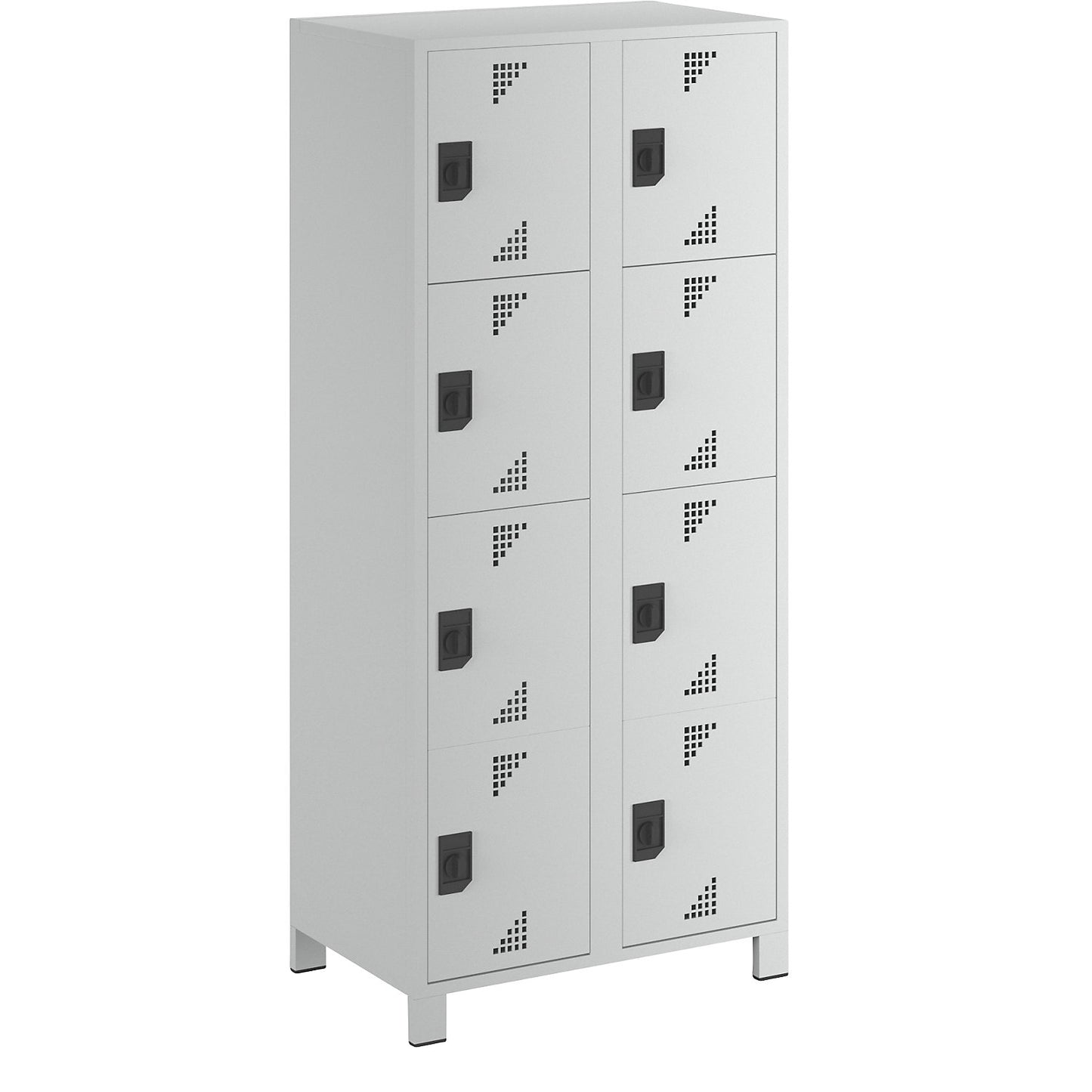 Bremen 4-fold compartment locker, 2 compartments, light grey, width 800 mm, 8 compartments.