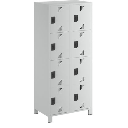 Bremen 4-fold compartment locker, 2 compartments, light grey, width 800 mm, 8 compartments.