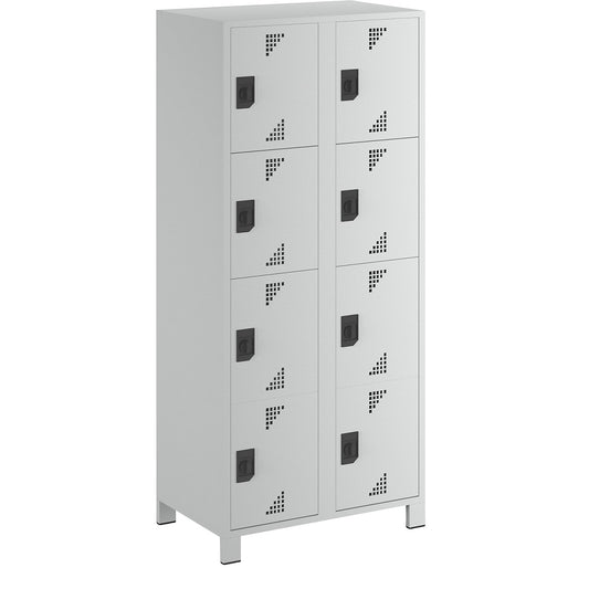 Bremen 4-fold compartment locker, 2 compartments, light grey, width 800 mm, 8 compartments.