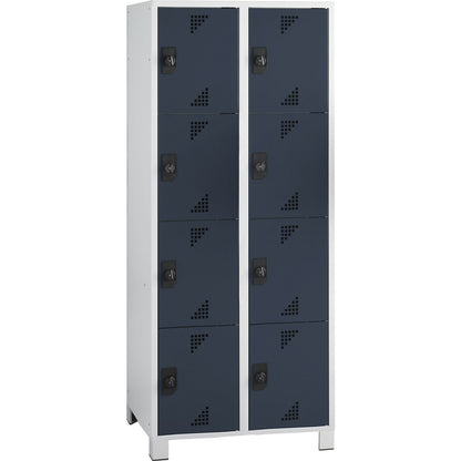 Bremen 4-fold compartment locker, 2 compartments, light grey / charcoal, width 800 mm, 8 compartments.