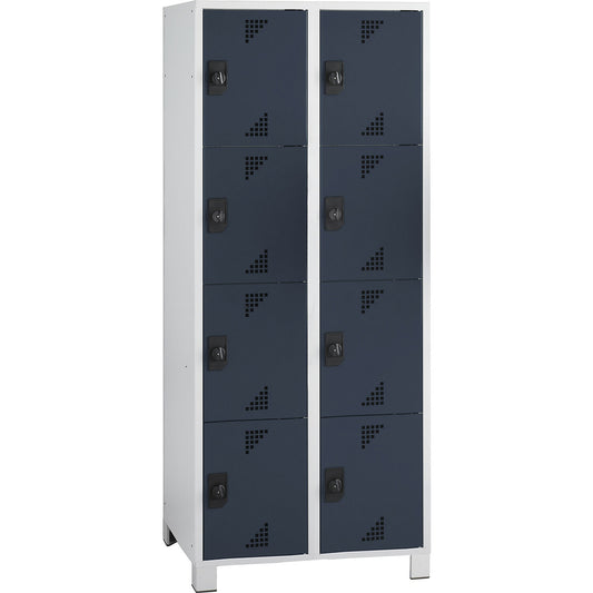 Bremen 4-fold compartment locker, 2 compartments, light grey / charcoal, width 800 mm, 8 compartments.
