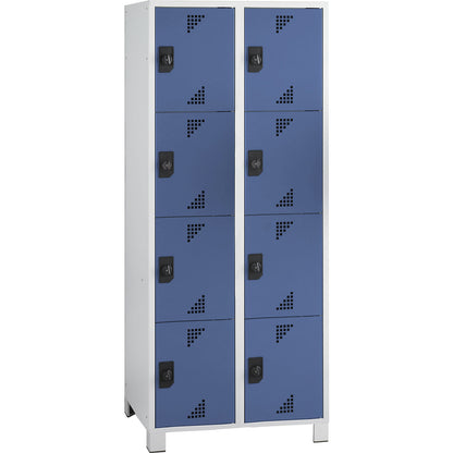 Bremen 4-fold compartment locker, 2 compartments, light grey / brilliant blue, width 800 mm, 8 compartments.