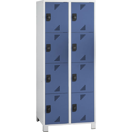 Bremen 4-fold compartment locker, 2 compartments, light grey / brilliant blue, width 800 mm, 8 compartments.