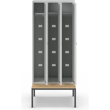 Bremen bench seat clothes locker, 3 compartments, doors light grey, width 900 mm.