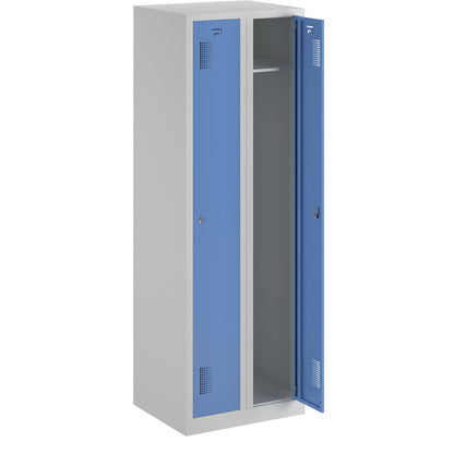 Amsterdam locker, 2 compartments, light grey / light blue, width 600 mm, cylinder lock.