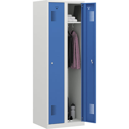 Amsterdam locker, 2 compartments, light grey / light blue, width 600 mm, cylinder lock.
