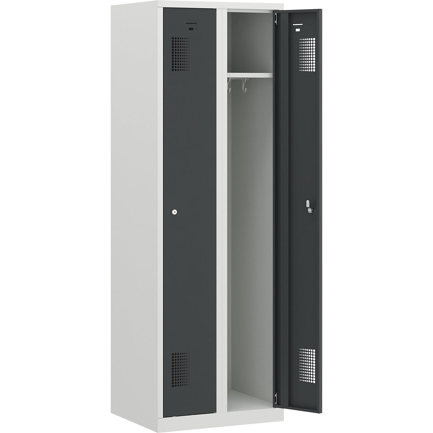 Amsterdam locker, 2 compartments, light grey / basalt grey, width 600 mm, cylinder lock.
