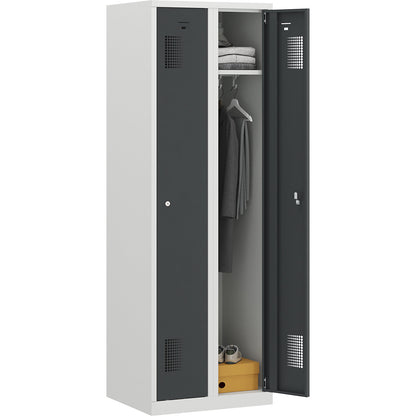 Amsterdam locker, 2 compartments, light grey / basalt grey, width 600 mm, cylinder lock.