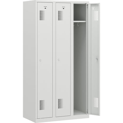 Amsterdam locker, 3 compartments, light grey, width 900 mm, cylinder lock.