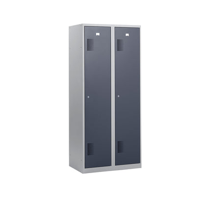 Amsterdam locker, 2 compartments, light grey / basalt grey, width 800 mm, cylinder lock.