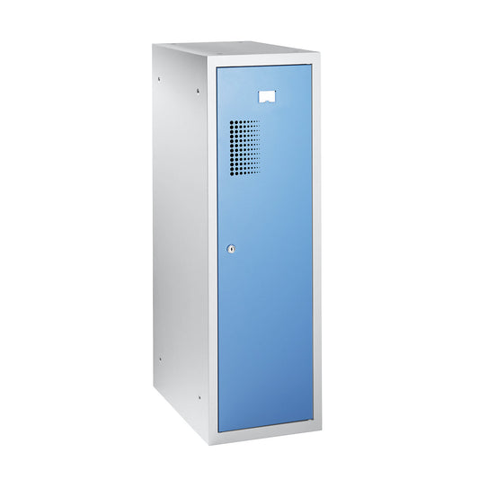 Amsterdam combination compartment locker, single module, light grey / light blue, width 300 mm, cylinder lock.