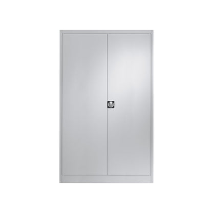 Steel cabinet with double doors, 4 shelves, width 1200 mm, light grey, external depth 420 mm.