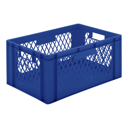 Euro stacking container, perforated walls, closed base, LxWxH 600 x 400 x 270 mm, blue, pack of 5.
