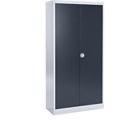 Steel cupboard with flush doors, 4 shelves, 420 mm deep, white aluminium / charcoal.
