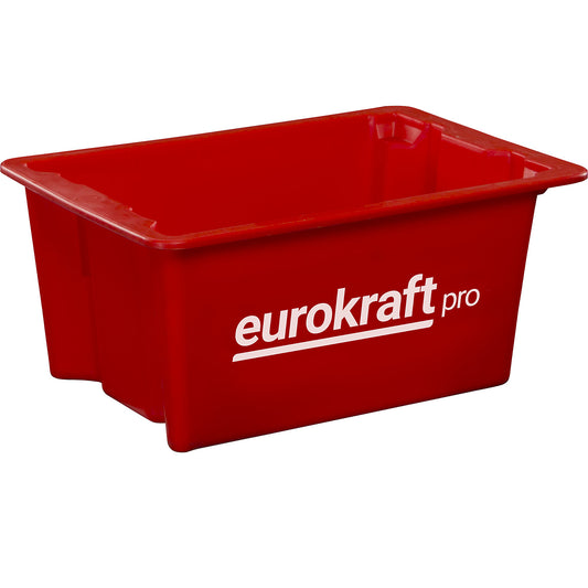 Stack/nest container made of polypropylene suitable for foodstuffs, capacity 34 l, pack of 3, solid walls and base, red.