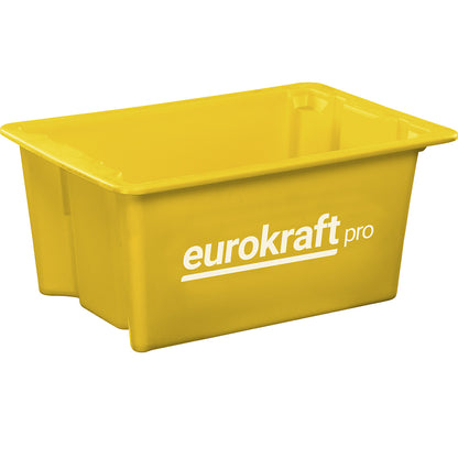 Stack/nest container made of polypropylene suitable for foodstuffs, capacity 34 l, pack of 3, solid walls and base, yellow.