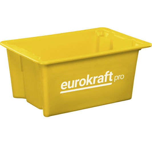 Stack/nest container made of polypropylene suitable for foodstuffs, capacity 34 l, pack of 3, solid walls and base, yellow.
