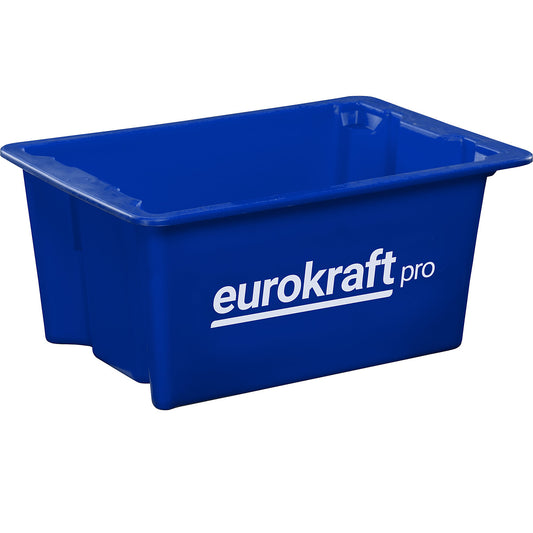 Stack/nest container made of polypropylene suitable for foodstuffs, capacity 34 l, pack of 3, solid walls and base, blue.