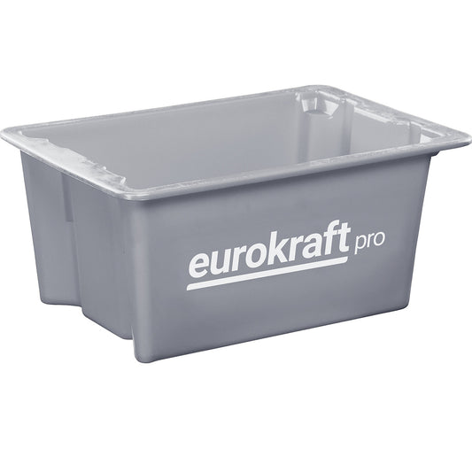 Stack/nest container made of polypropylene suitable for foodstuffs, capacity 34 l, pack of 3, solid walls and base, grey.
