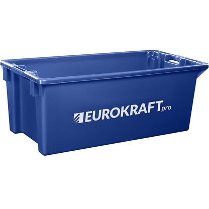 Stack/nest container made of polypropylene suitable for foodstuffs, capacity 13 l, pack of 4, solid walls and base, blue.