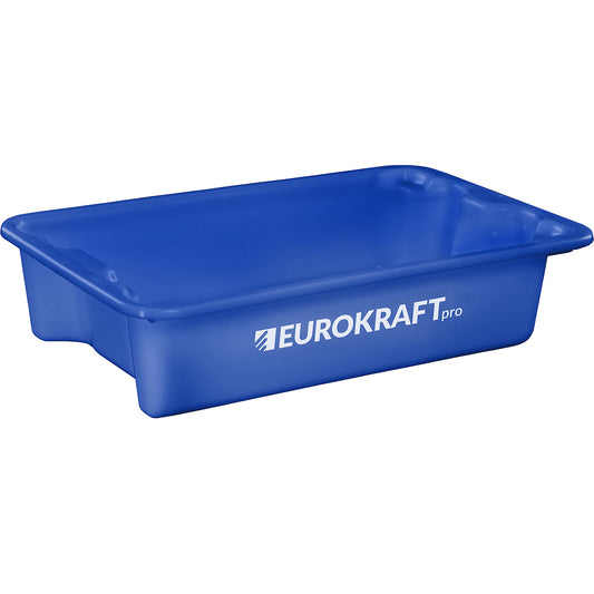 Stack/nest container made of polypropylene suitable for foodstuffs, 18 l capacity, pack of 3, solid walls and base, blue.