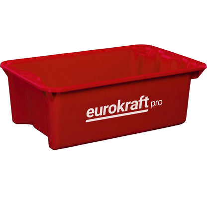 Stack/nest container made of polypropylene suitable for foodstuffs, capacity 13 l, pack of 4, solid walls and base, red.