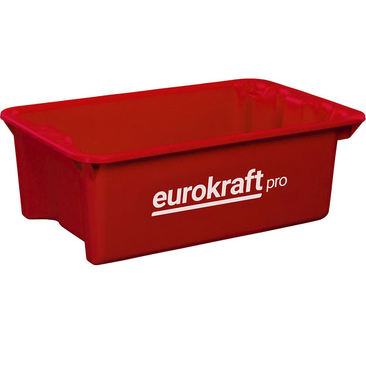 Stack/nest container made of polypropylene suitable for foodstuffs, capacity 13 l, pack of 4, solid walls and base, red.
