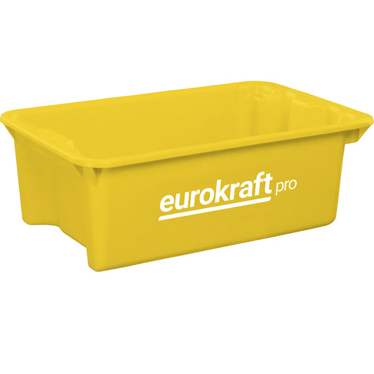 Stack/nest container made of polypropylene suitable for foodstuffs, capacity 13 l, pack of 4, solid walls and base, yellow.