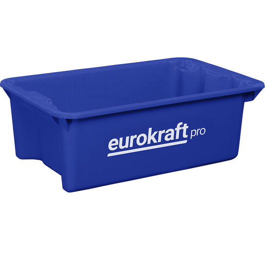 Stack/nest container made of polypropylene suitable for foodstuffs, capacity 6 l, pack of 4, solid walls and base, blue.