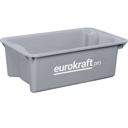 Stack/nest container made of polypropylene suitable for foodstuffs, capacity 13 l, pack of 4, solid walls and base, grey.