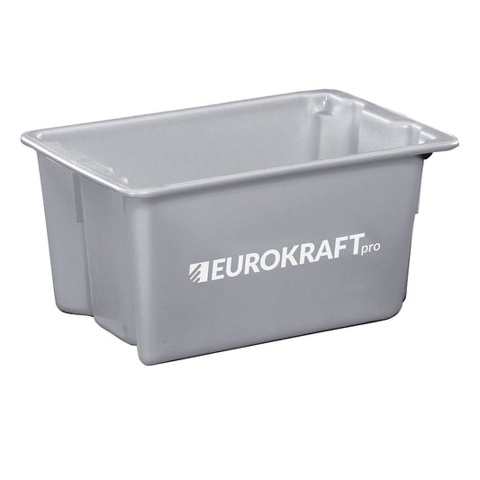 Stack/nest container made of polypropylene suitable for foodstuffs, capacity 50 l, pack of 3, solid walls and base, grey.